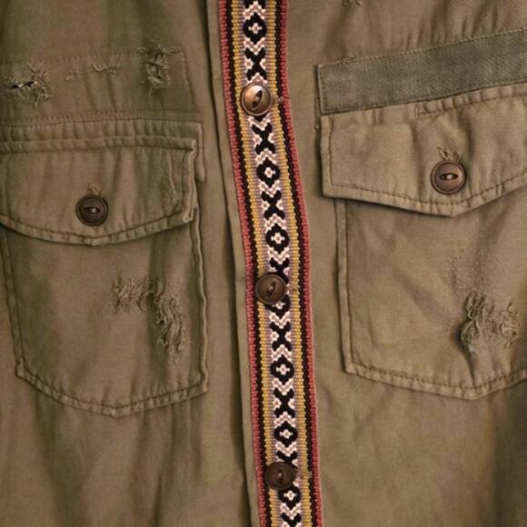 Free People Weekend Wanderer Distressed Green Hooded Jacket – Size Small - Picture 4 of 4